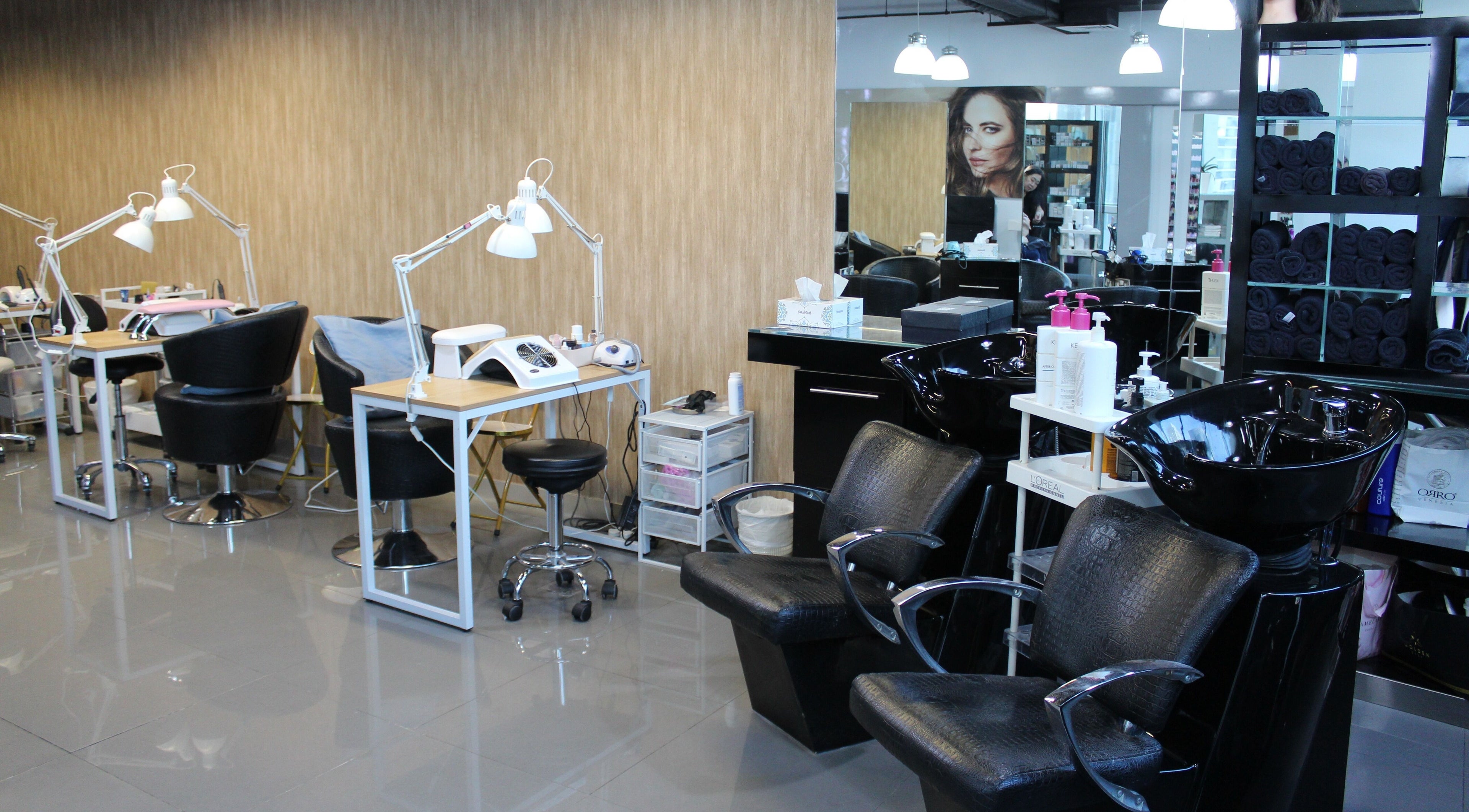Stylish interior of Bellissima Ladies Salon in Dubai, AE showcasing modern salon chairs and beauty equipment.