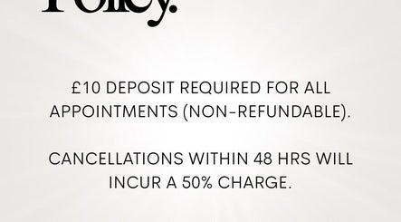 Booking policy details at Faces by Flo, Aberdeen, Scotland, GB with deposit and cancellation info.