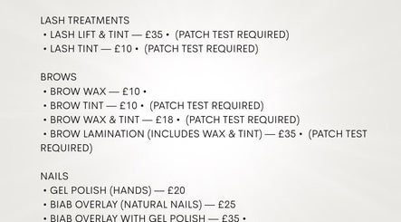 Faces by Flo beauty treatment menu in Aberdeen, Scotland, GB featuring lash, brow, and nail services.