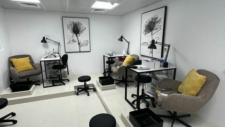Chic, modern treatment room with stylish chairs at Get Lashed Beauty Lounge, Abu Dhabi, Abu Dhabi, AE.