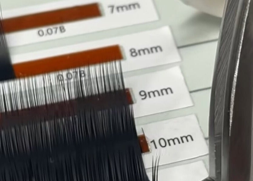 Close-up of various eyelash extensions sizes at Sint Niklaas, Sint-niklaas, Vlaams Gewest, BE.