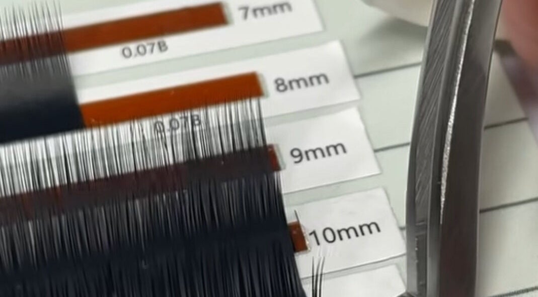 Close-up of various eyelash extensions sizes at Sint Niklaas, Sint-niklaas, Vlaams Gewest, BE.