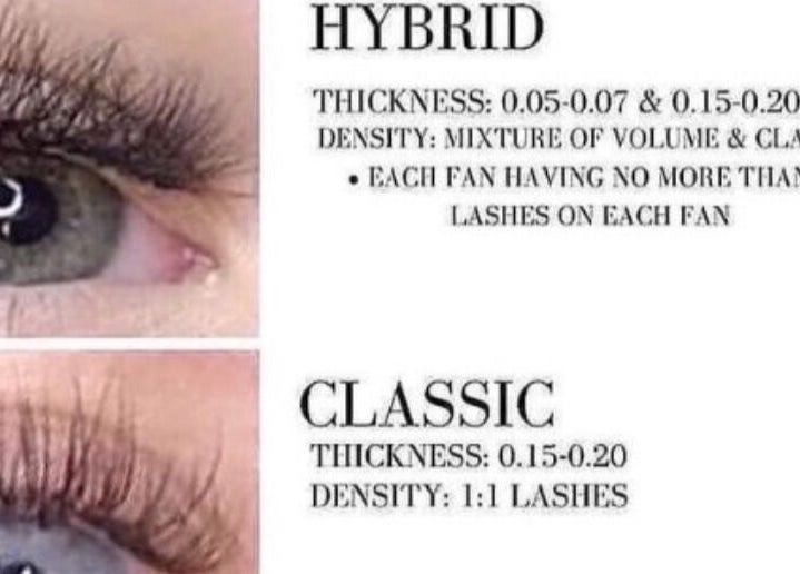 Comparison of hybrid and classic lash styles at Sint Niklaas, Sint-niklaas, Vlaams Gewest, BE.