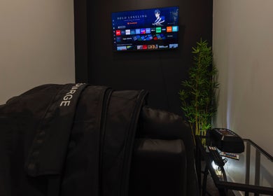 Relaxation corner at My Recovery Lounge, Port Melbourne Beach, Victoria, AU with plants and ambient lighting.