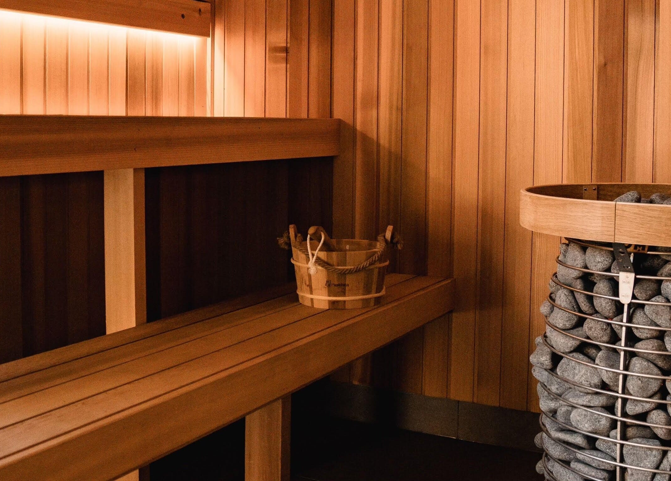 Relaxing wood sauna at My Recovery Lounge, Port Melbourne Beach, Victoria, AU. Unwind in serene ambiance.