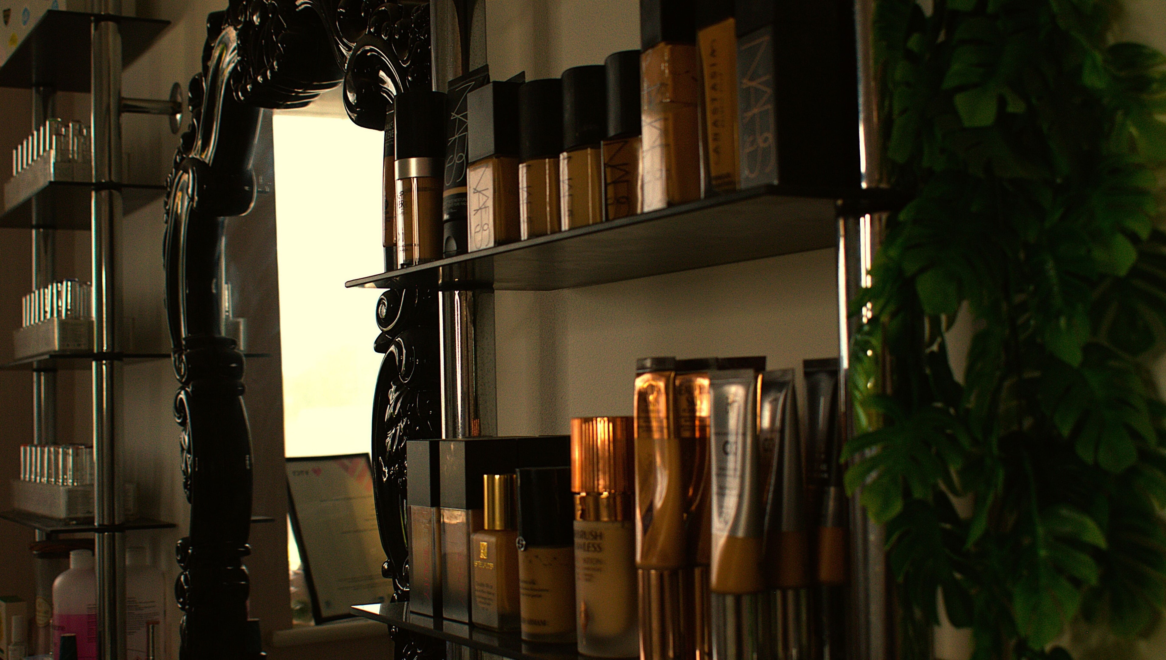 Elegant makeup display at Make Up by Simone, Wickford, England, GB, showcasing premium beauty products.