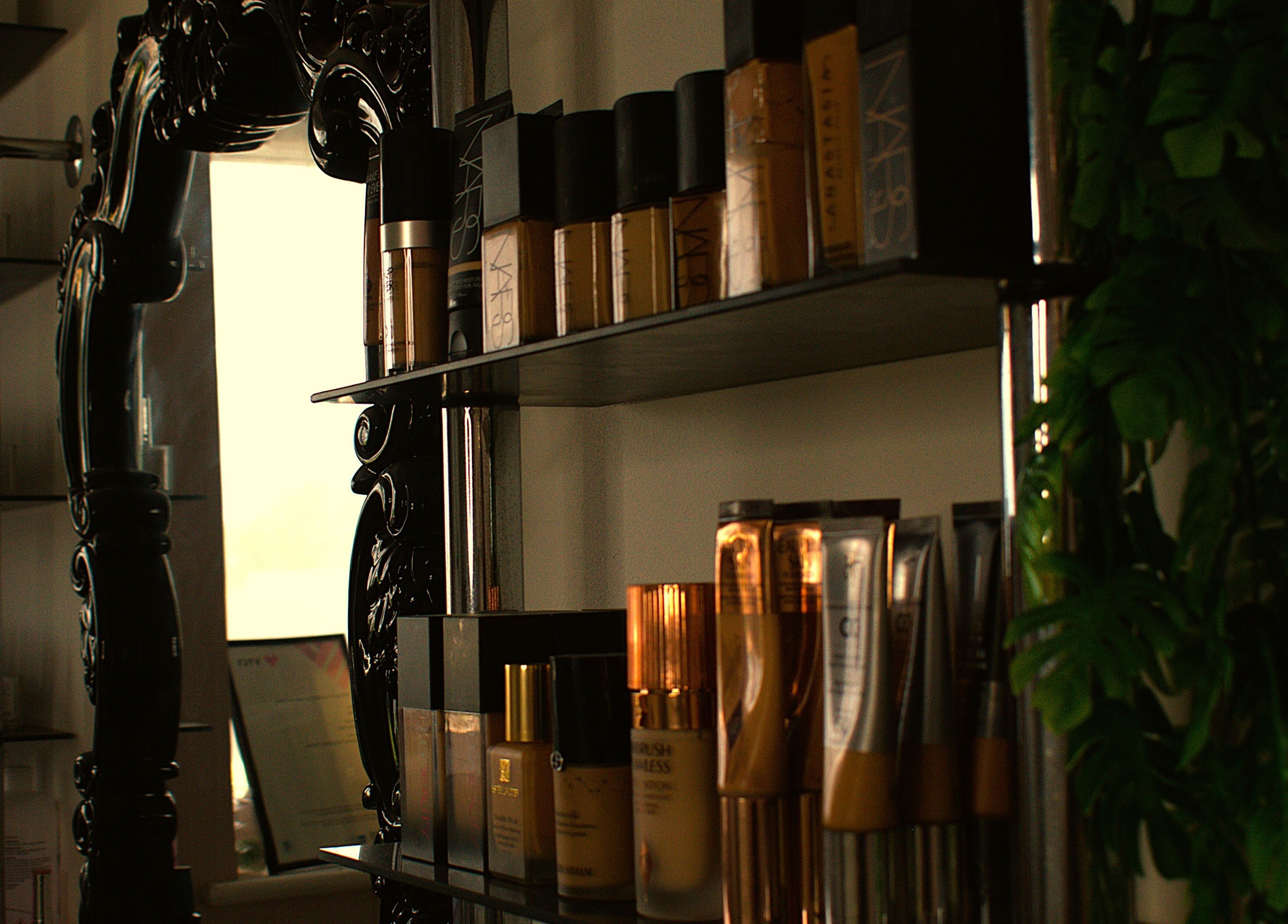 Elegant makeup display at Make Up by Simone, Wickford, England, GB, showcasing premium beauty products.