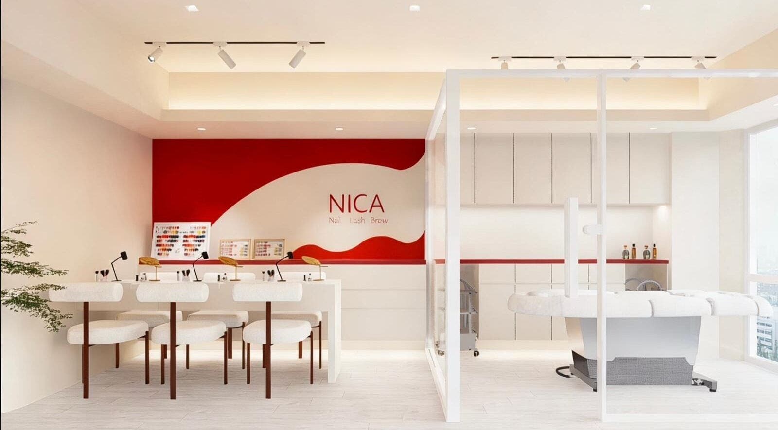 Modern interior of Nica Beauty on Hong Kong Island, featuring stylish nail and lash service areas.