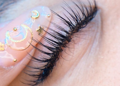 Close-up of elegant eyelash extensions at The Lashery KL, Petaling Jaya, Selangor, MY.