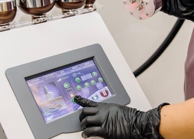 Advanced skin treatment device at JenLee Beauty, Pretoria, Gauteng, ZA, operated by gloved hand.