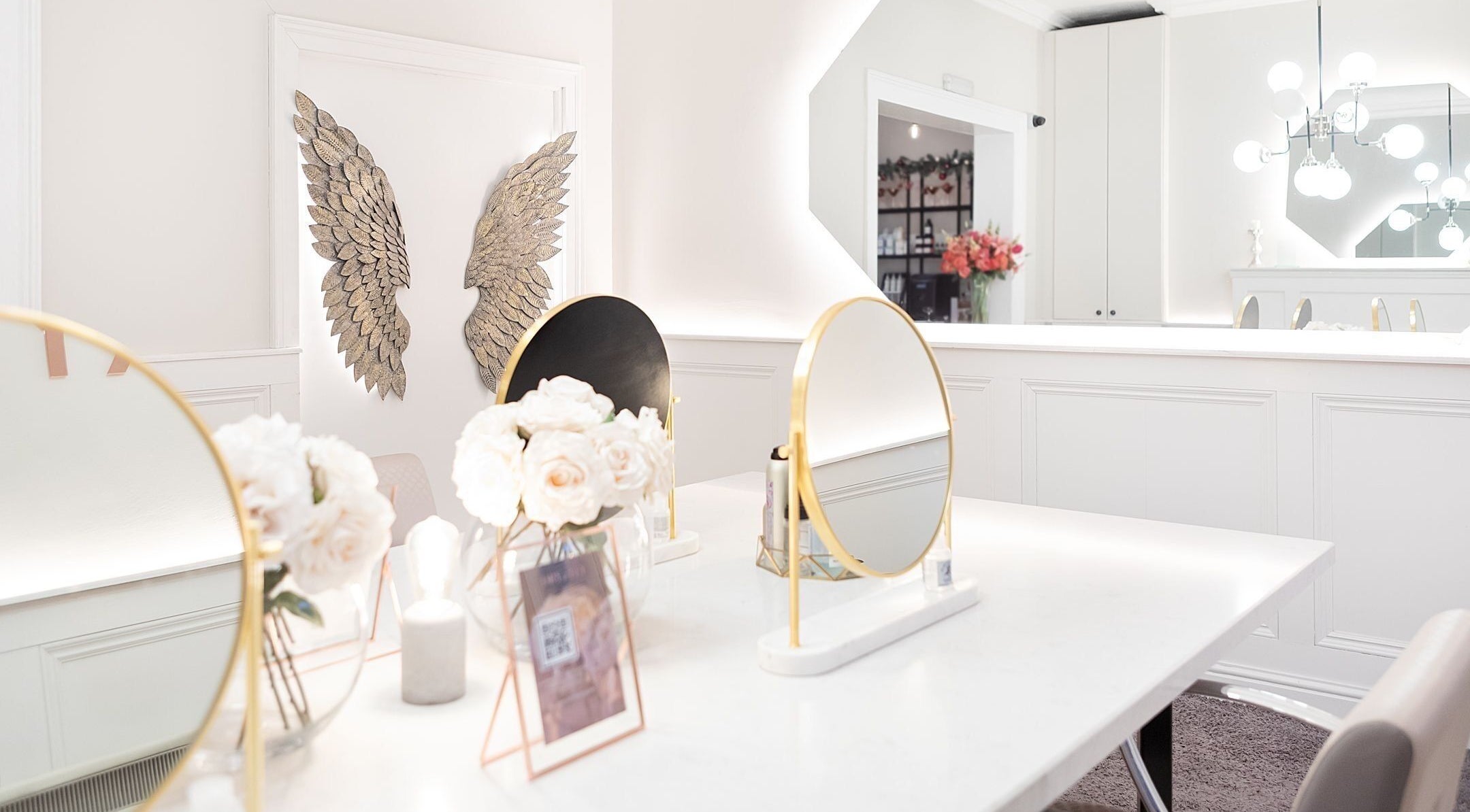 Elegant interior of Bozena Sarek Hairdressing Dublin with chic mirrors and decor, Dublin, County Dublin, IE.