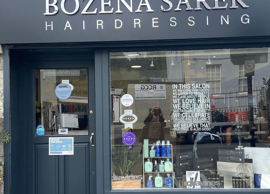 Front view of Bozena Sarek Hairdressing Dublin in Dublin, County Dublin, IE with stylish decor and products displayed.