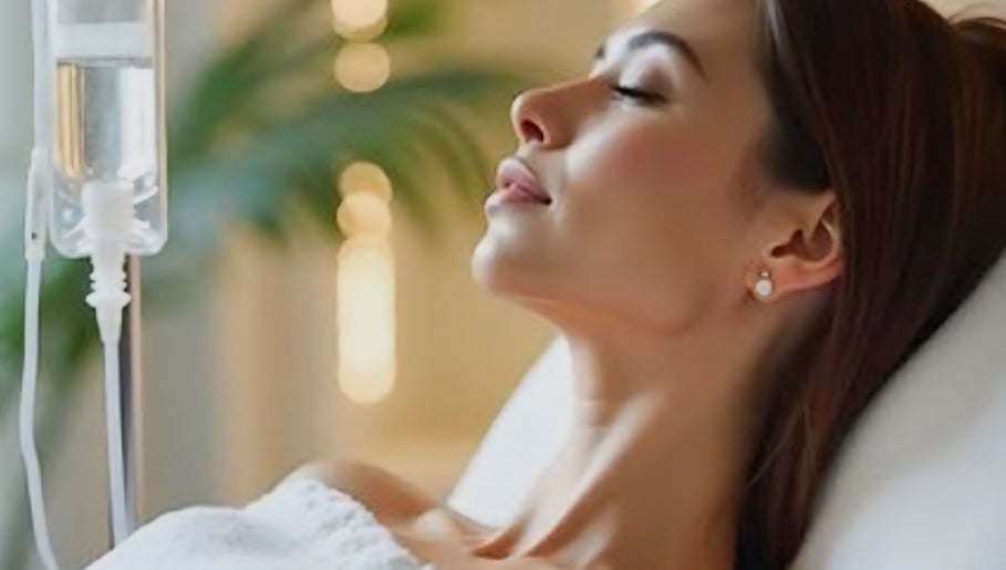 Relaxing woman receiving IV therapy at IV DRIP LOUNGE BY SHAR in Walthamcross, England, GB.