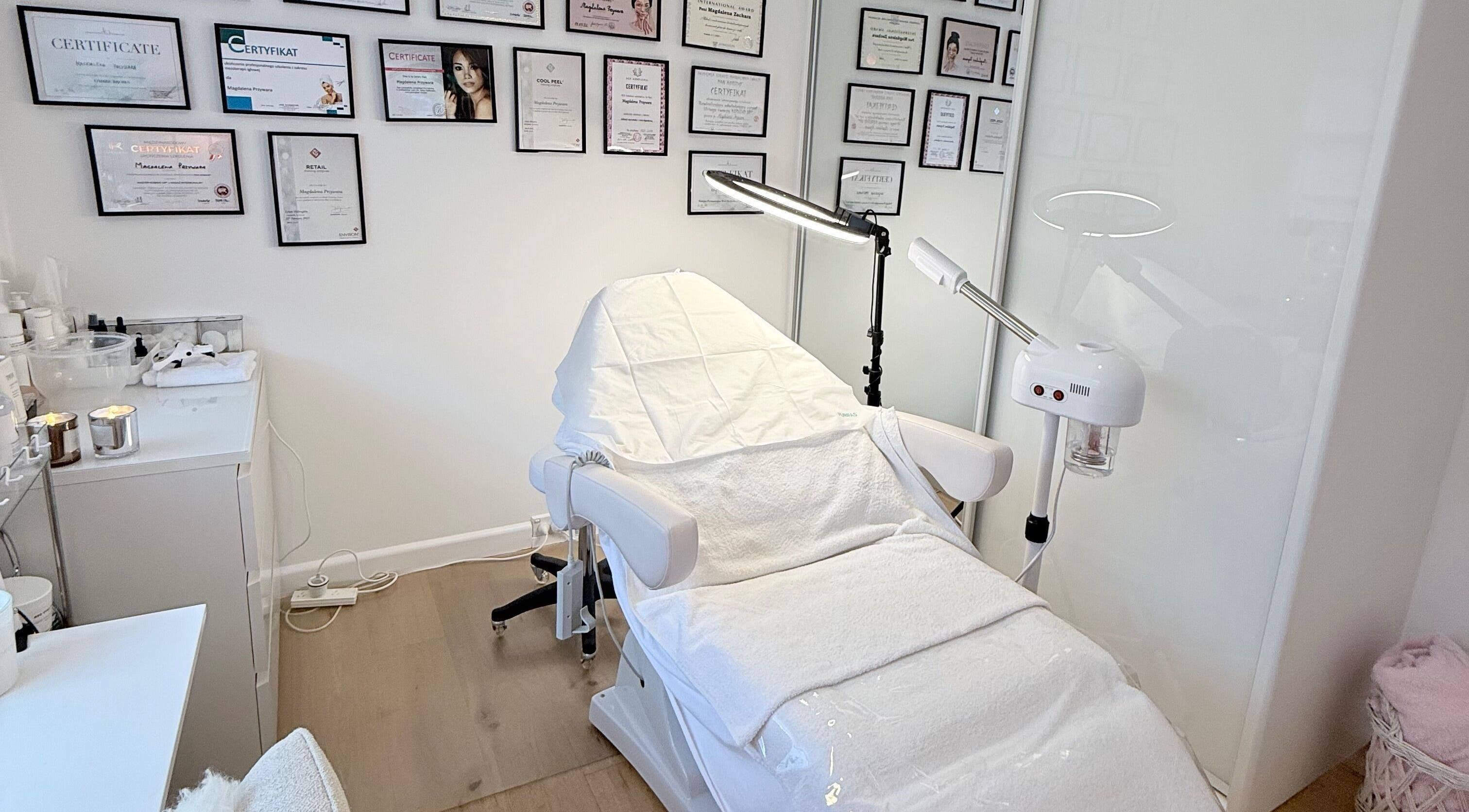 Treatment room at Skin Spa Home Beauty Studio, Collaroy Plateau, New South Wales, AU with certificates displayed.