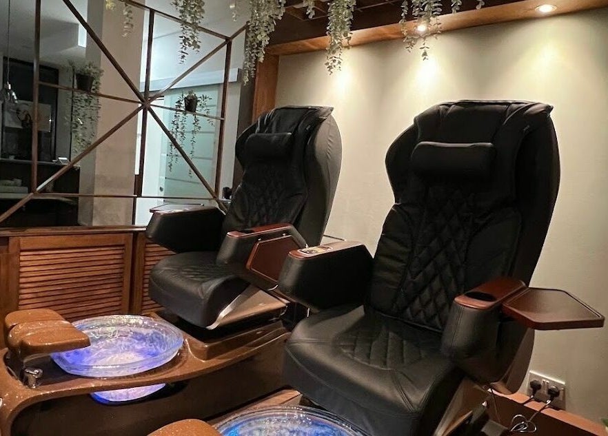 Luxurious pedicure chairs at PK Aesthetic, Glasgow, Scotland, GB, offering a tranquil wellness experience.