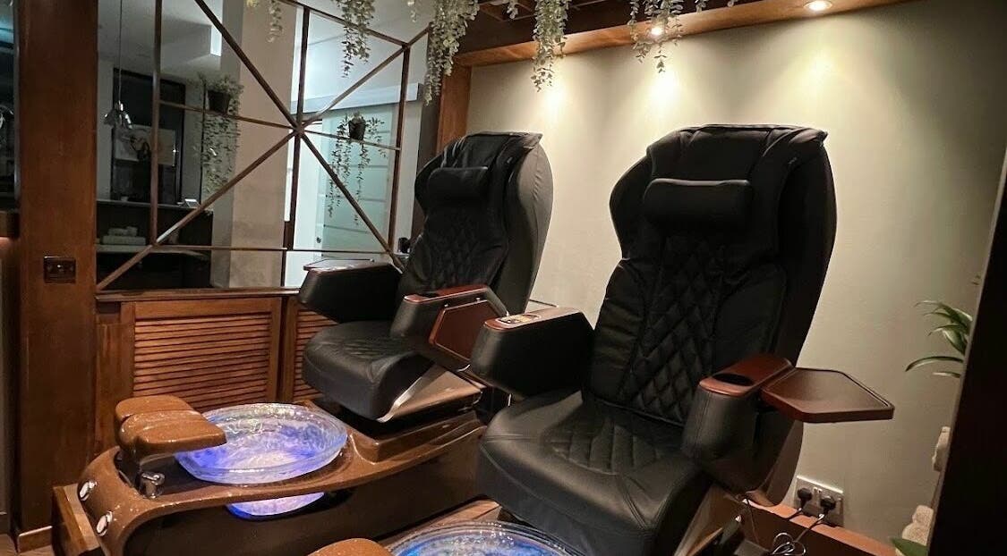 Luxurious pedicure chairs at PK Aesthetic, Glasgow, Scotland, GB, offering a tranquil wellness experience.