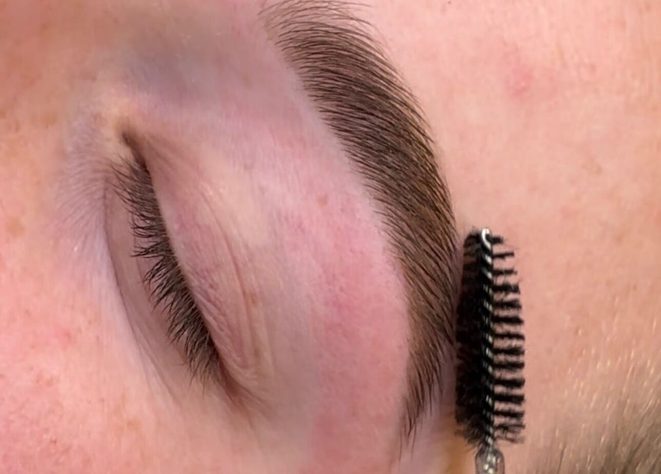Close-up of eyebrow grooming at The Lash Edit, Merrimac, Queensland, AU.