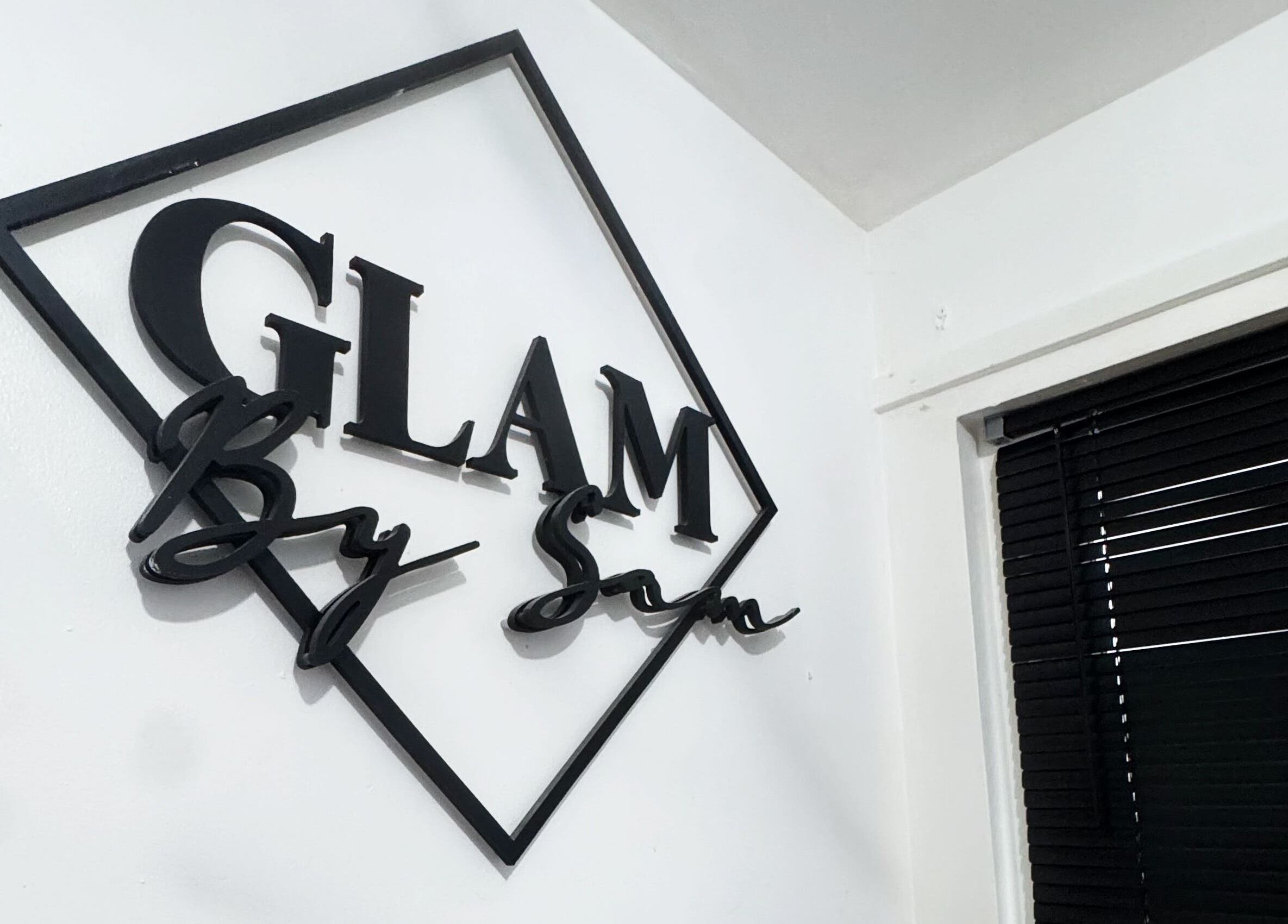 Glambysam logo on a stylish wall inside the venue in Glasgow, Scotland, GB.