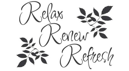 Relax, renew, refresh slogan with leaves at Heavenly Balance by Trish, Coogee, Western Australia, AU.