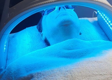 Facial LED light treatment at Heavenly Balance by Trish, Coogee, Western Australia, AU.