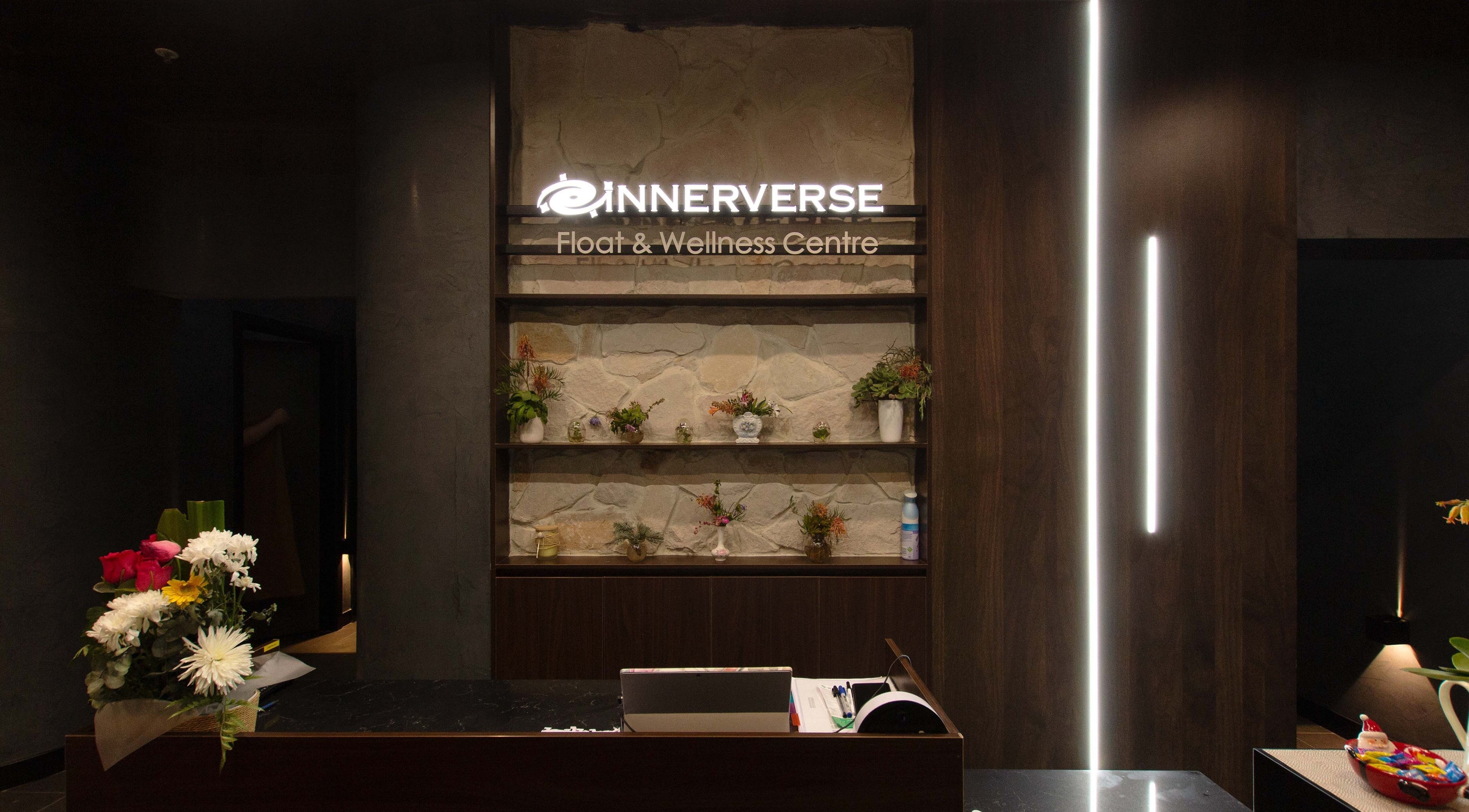 Sophisticated reception area at Innerverse Float & Wellness Oakleigh, Melbourne, Victoria, AU.