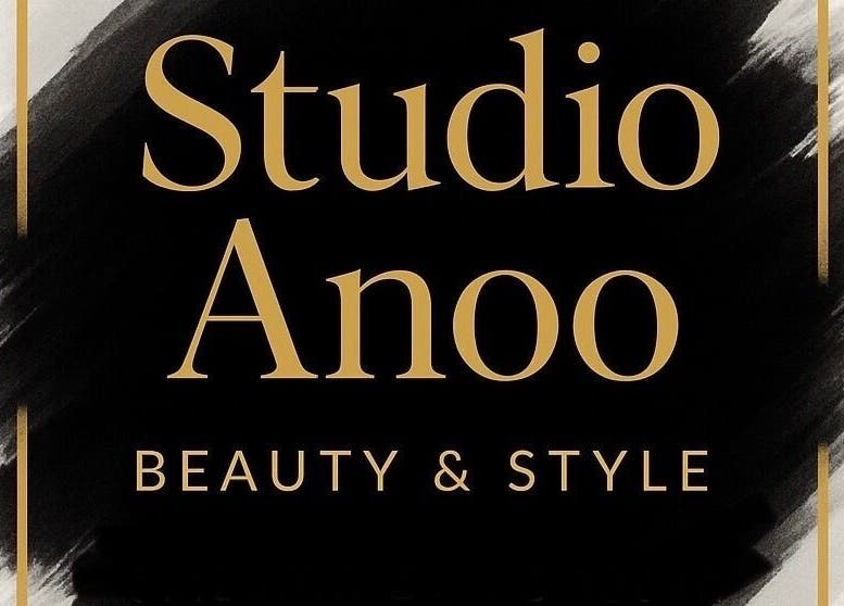 Studio Anoo logo with 'Beauty & Style', T'bilisi, Tbilisi, GE in stylish gold on black.