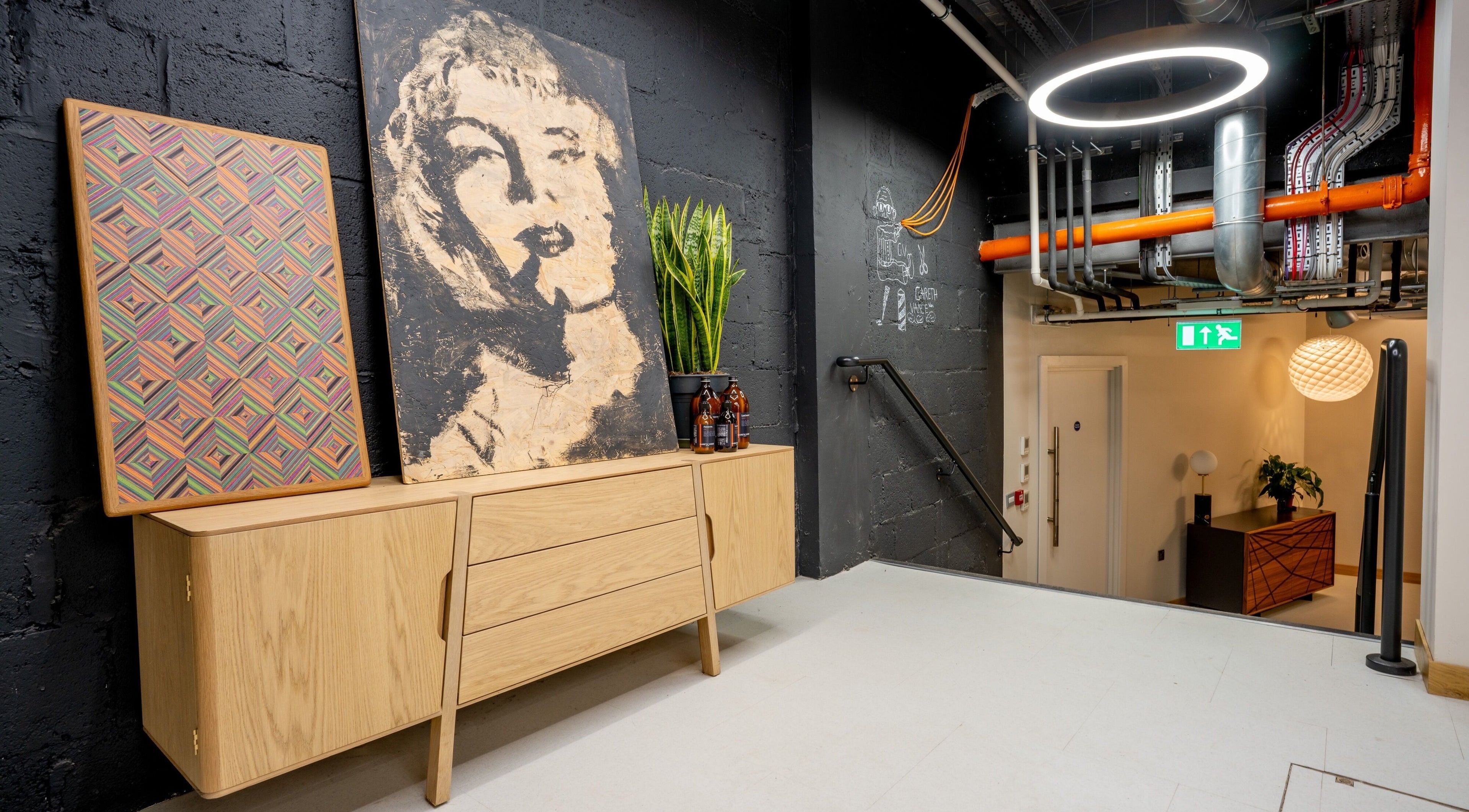 Artistic decor at Gareth Vance Salon, Leeds, England, GB showcasing modern elegance and style.