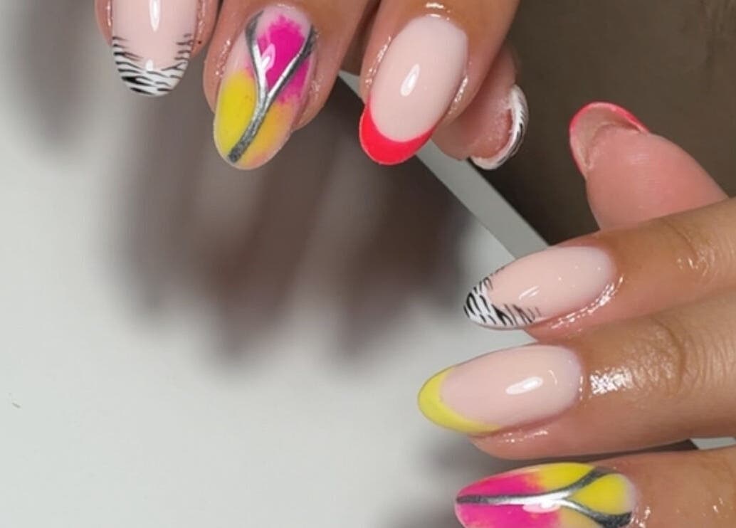 Colorful nail art showcasing unique designs at Bymolh, Lichfield, England, GB.