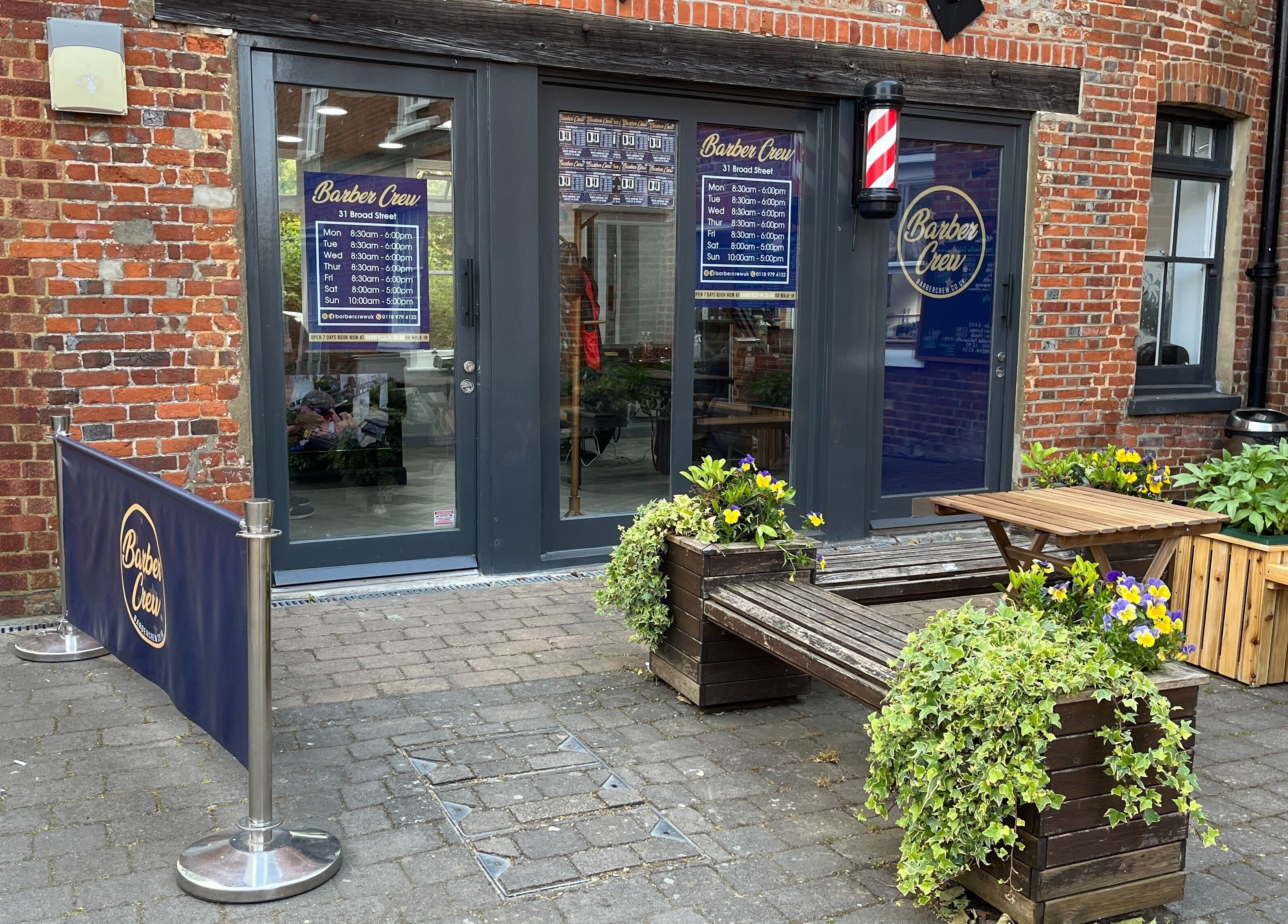 Entrance of Barber Crew Wokingham, showcasing its inviting facade in Wokingham, England, GB.