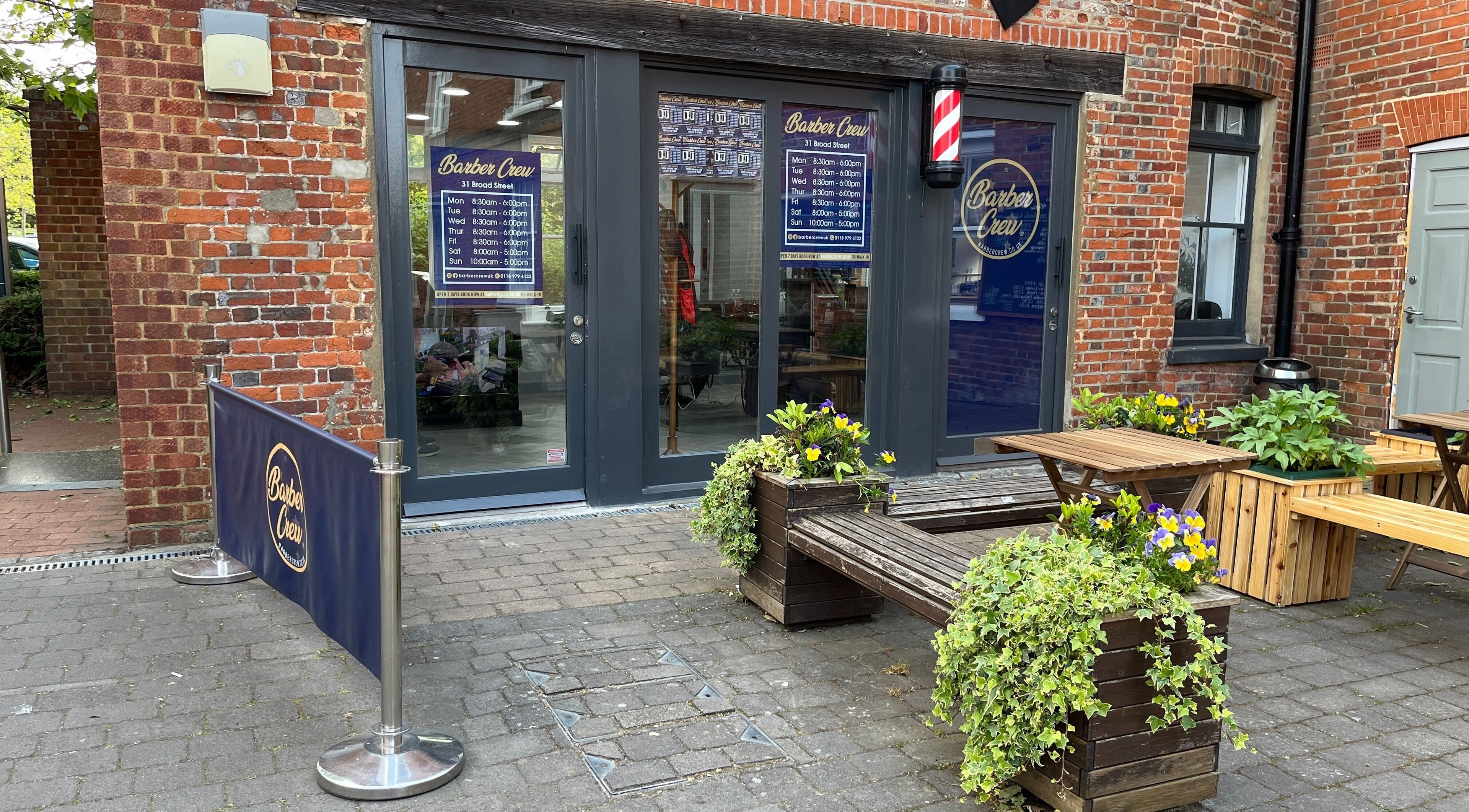 Entrance of Barber Crew Wokingham, showcasing its inviting facade in Wokingham, England, GB.