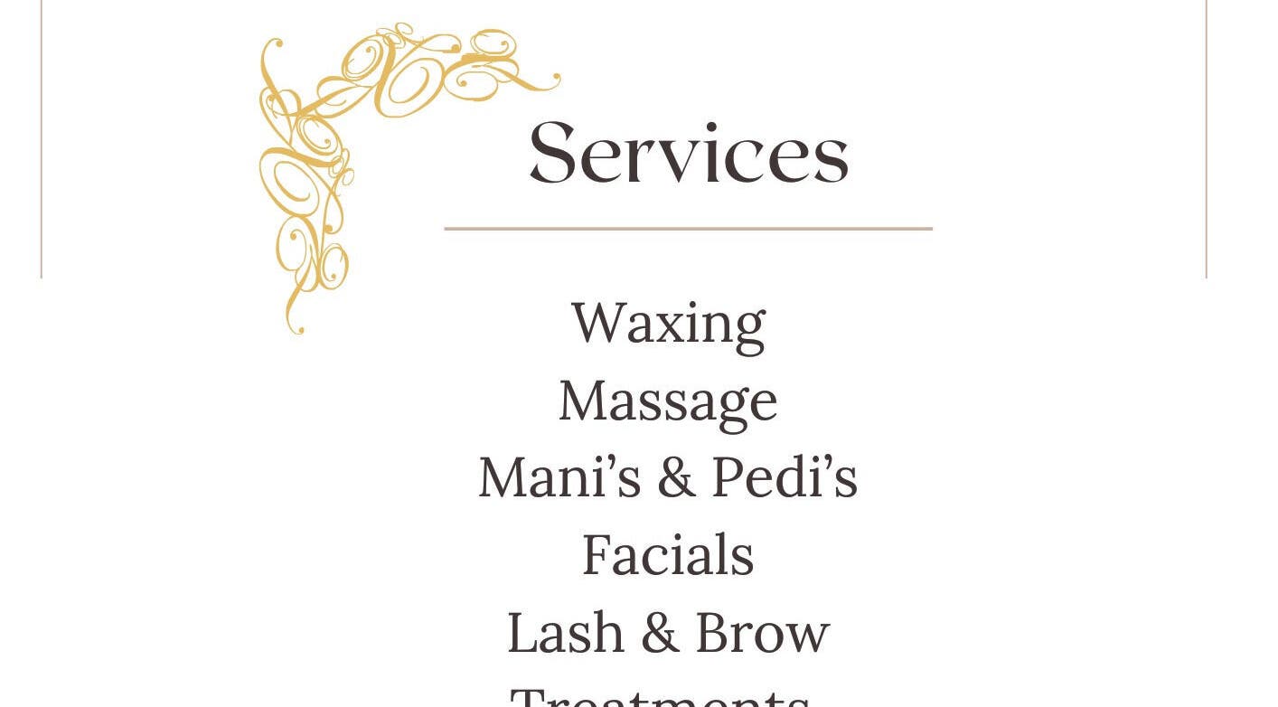 List of services at RNine Beauty, Thornton Heath, England, GB: Waxing, Massage, Mani's & Pedi's, Facials.