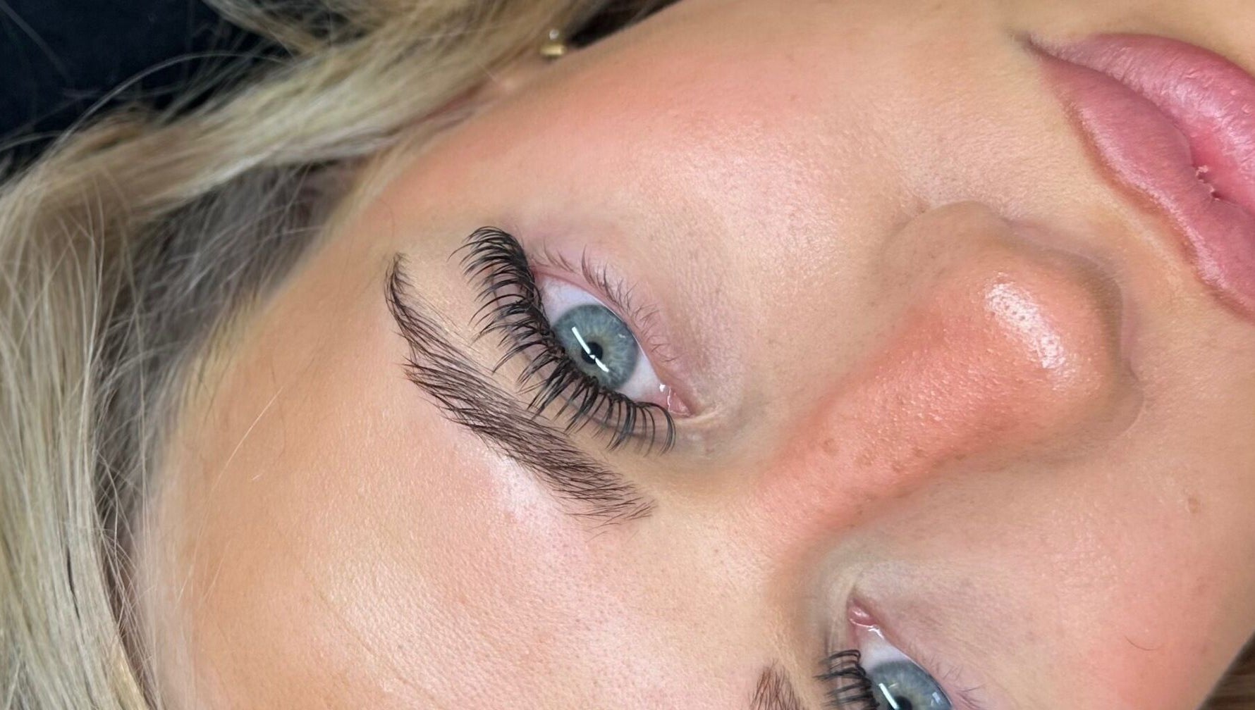 Close-up of eyelash extensions by Ladore Lashes in Scholes, England, GB, showcasing meticulous lash artistry.
