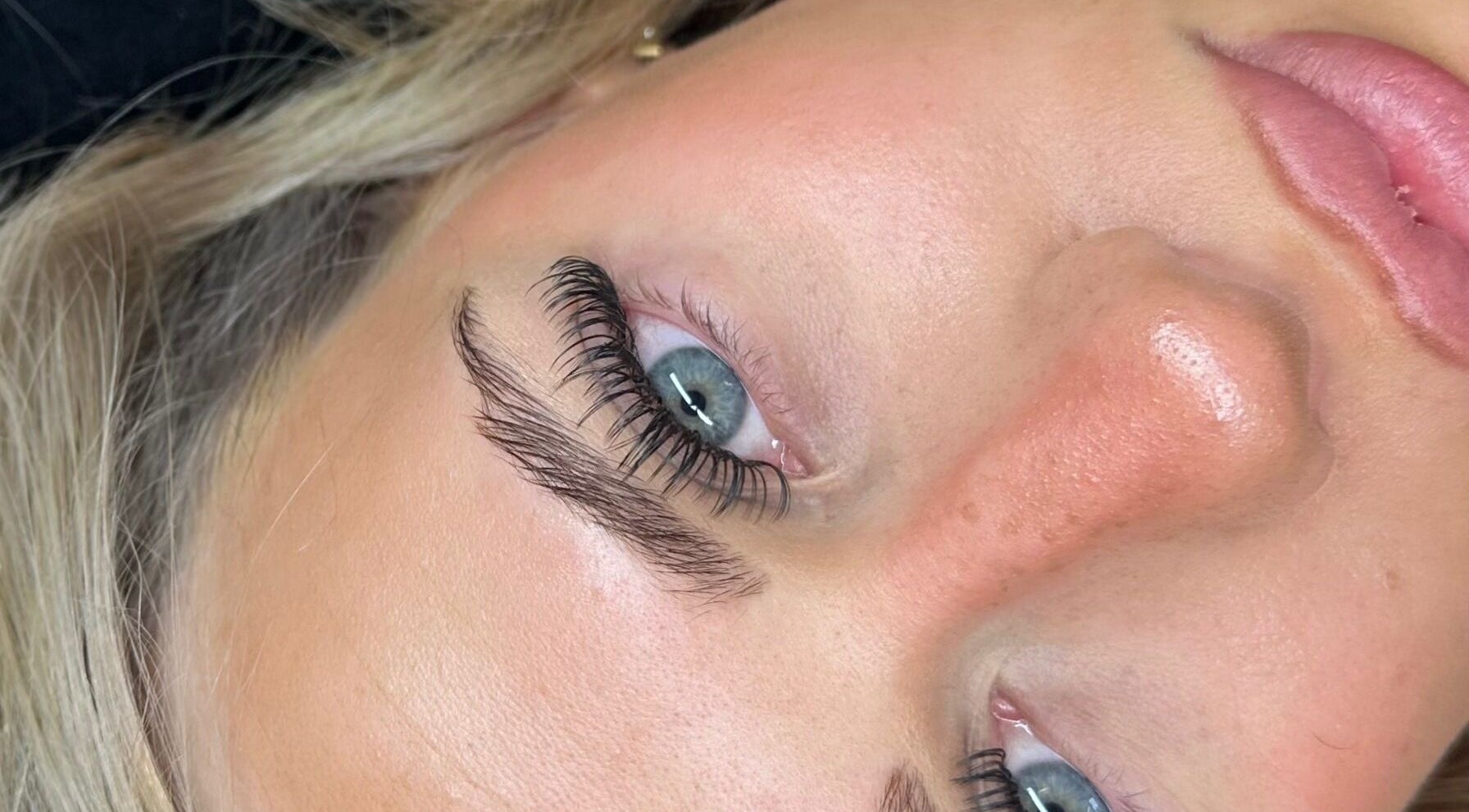 Close-up of eyelash extensions by Ladore Lashes in Scholes, England, GB, showcasing meticulous lash artistry.