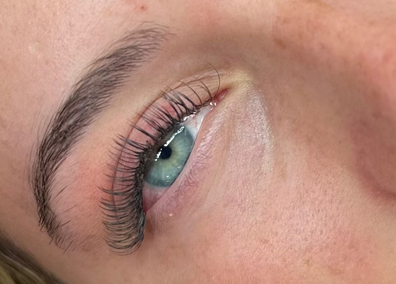 Close-up of eyelash extensions at Ladore Lashes, Scholes, England, GB, showcasing detailed lash work.