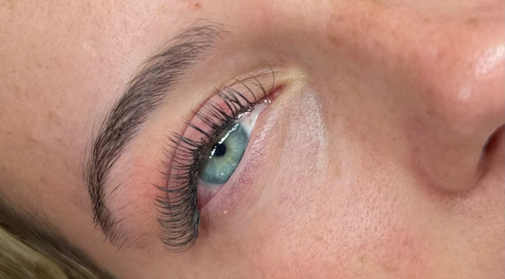 Close-up of eyelash extensions at Ladore Lashes, Scholes, England, GB, showcasing detailed lash work.