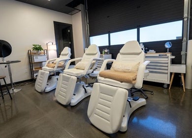 Luxurious treatment chairs in Armor Beauty salon, Knoxville, Tennessee, US, inviting and elegant.