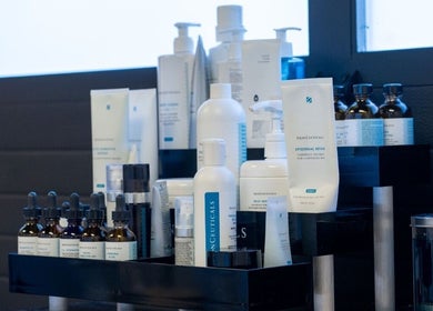 Skincare products at Armor Beauty in Knoxville, Tennessee, US on display shelf.