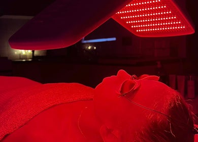 Relaxing red light therapy session at Skiin Studio by Paige, Sydney, New South Wales, AU.