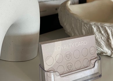 Loyalty card holder at Skiin Studio by Paige, Sydney, New South Wales, AU, showcasing stylish decor.
