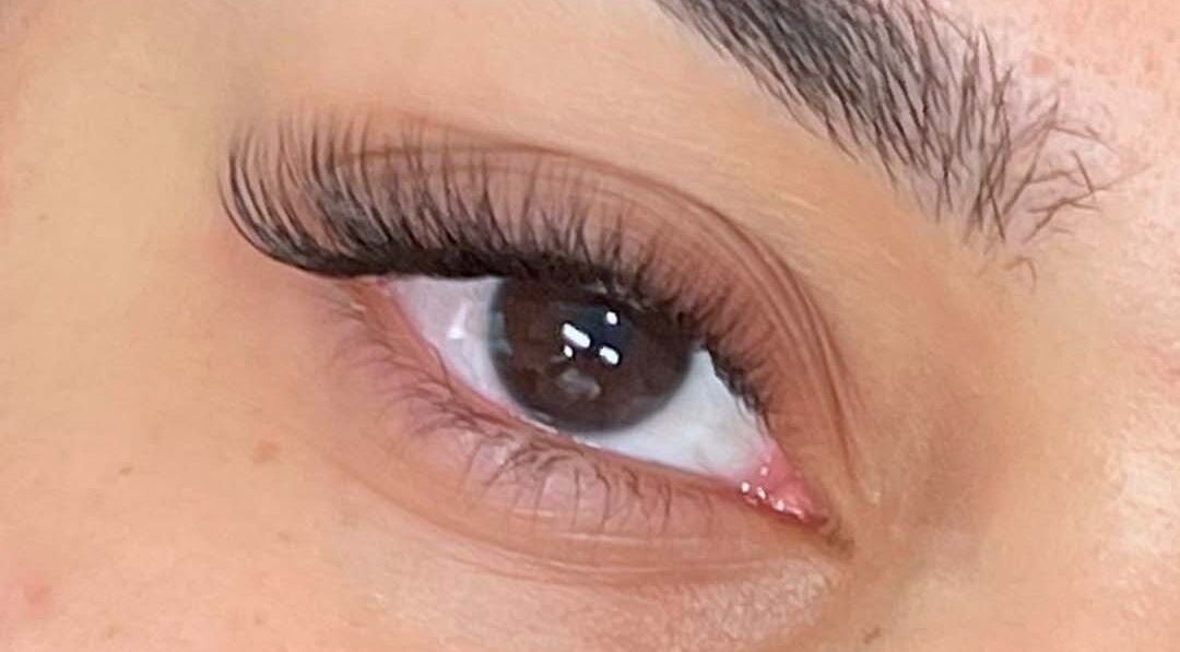 Close-up of perfectly styled eyelashes at Brow And Lash Up Bay Ridge, New York, New York, US.