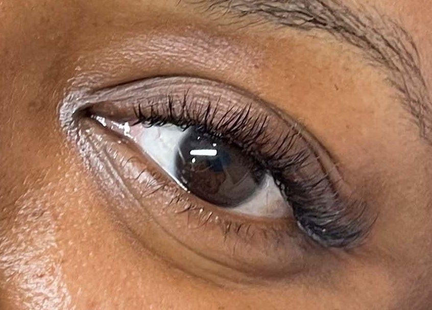 Close-up of a styled eyelash at Brow And Lash Up Bay Ridge, New York, New York, US.
