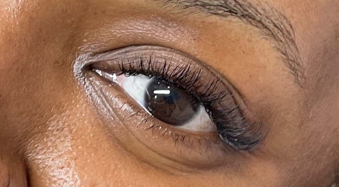 Close-up of a styled eyelash at Brow And Lash Up Bay Ridge, New York, New York, US.