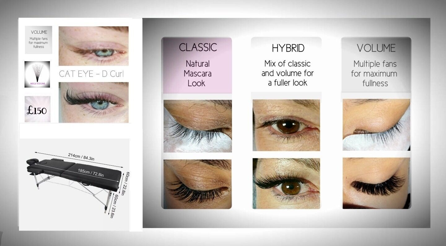 Diverse lash styles from Lashes London Mobile Service at London, England, GB: classic, hybrid, volume.