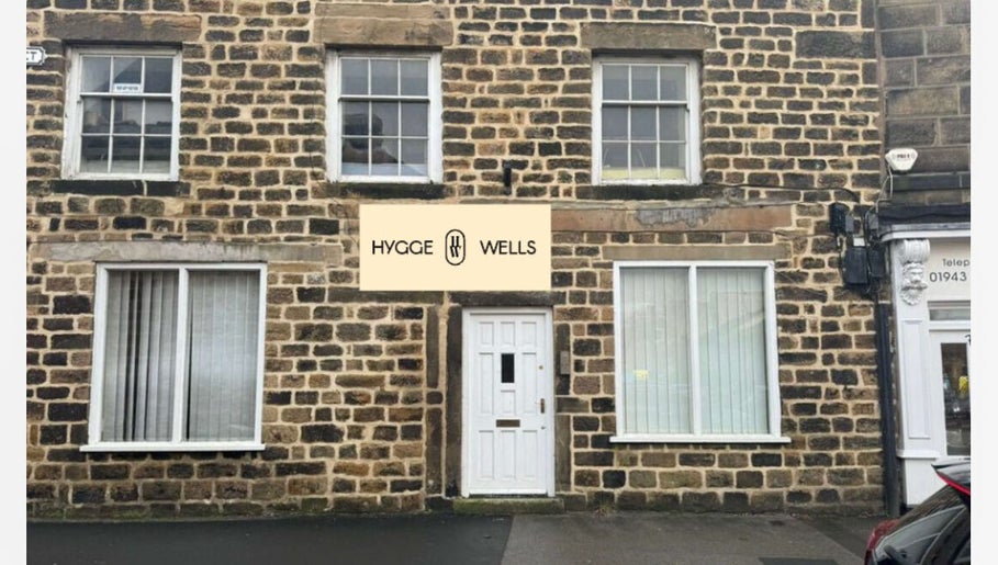 Front view of Hygge Well's cozy stone building in Otley, England, GB.