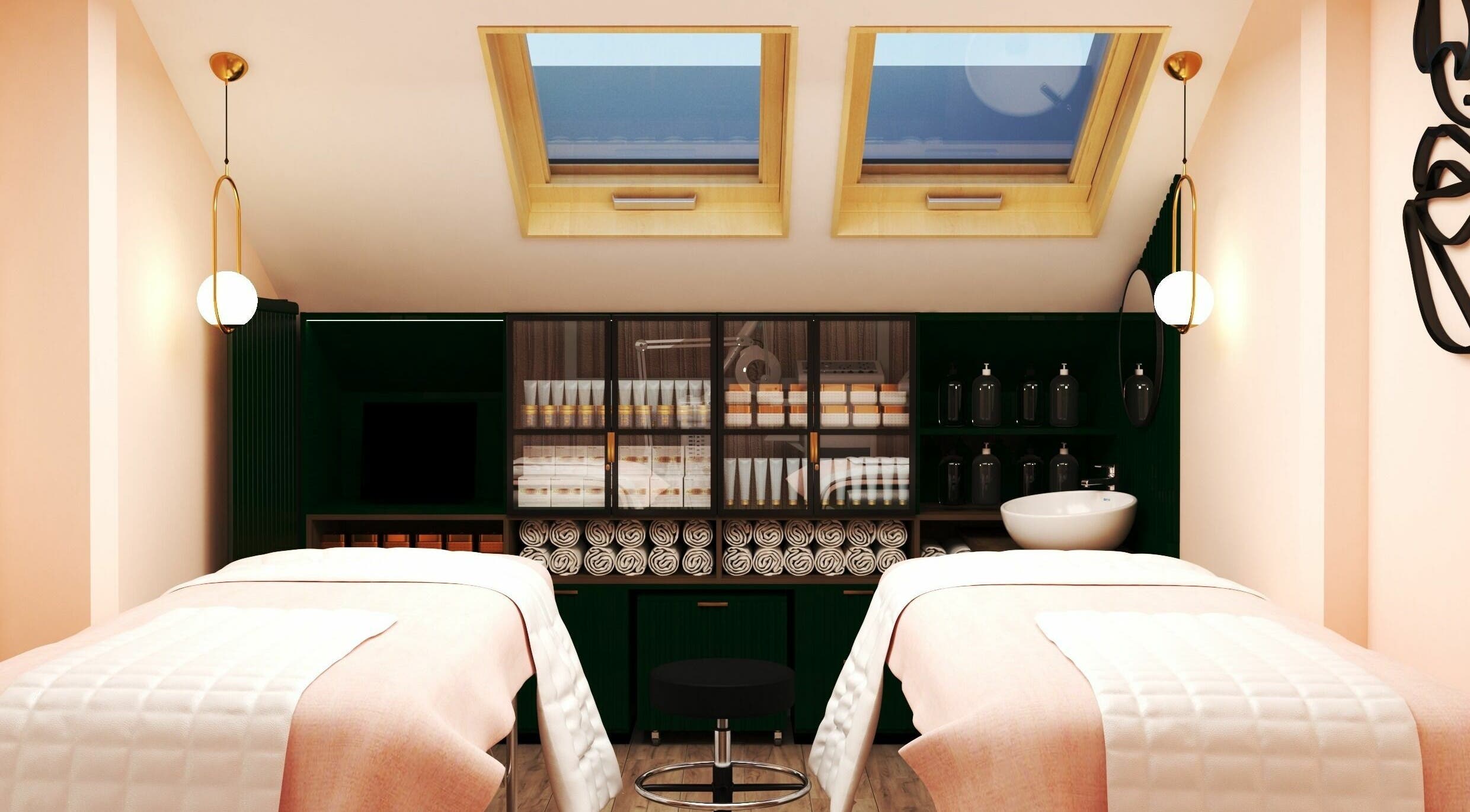 Interior spa Salon Vogue Botosani, Botoșani, Județul Botoșani, RO, cu paturi de masaj și iluminat elegant.