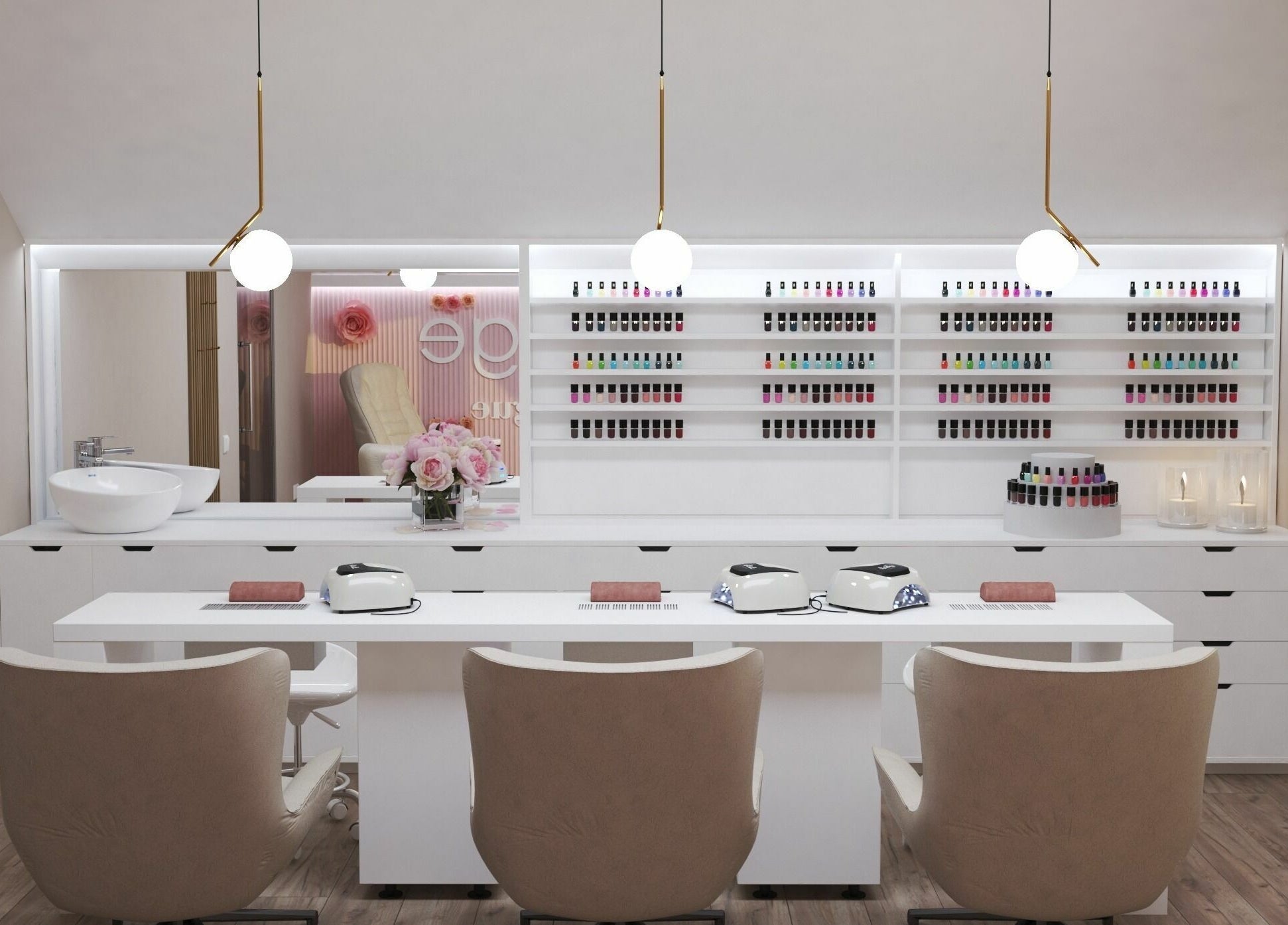 Interior modern la Salon Vogue Botosani, Botoșani, Județul Botoșani, RO, cu spațiu pentru manichiură.