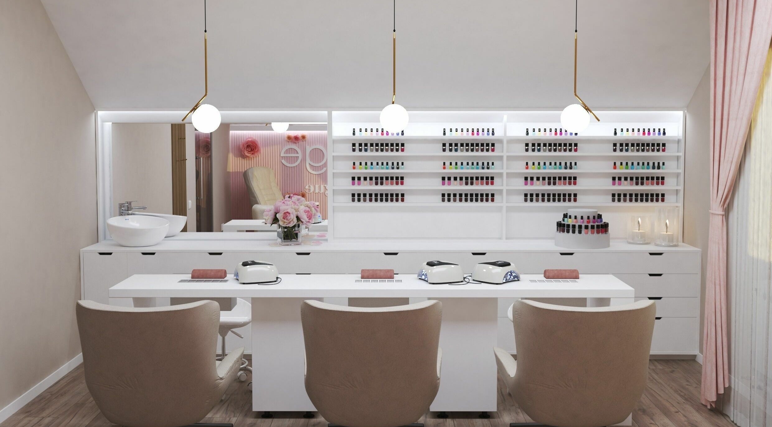 Interior modern la Salon Vogue Botosani, Botoșani, Județul Botoșani, RO, cu spațiu pentru manichiură.