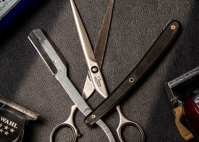 Espada Dhahran grooming tools, including scissors and razors, at Eastern Province, SA location.