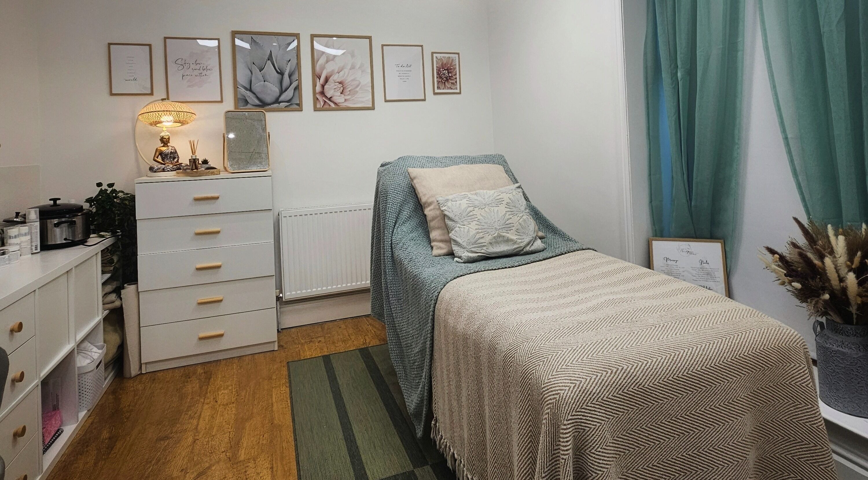 Calm therapy room at Therapy Oasis, Darwen, England with cozy decor and tranquil ambiance.