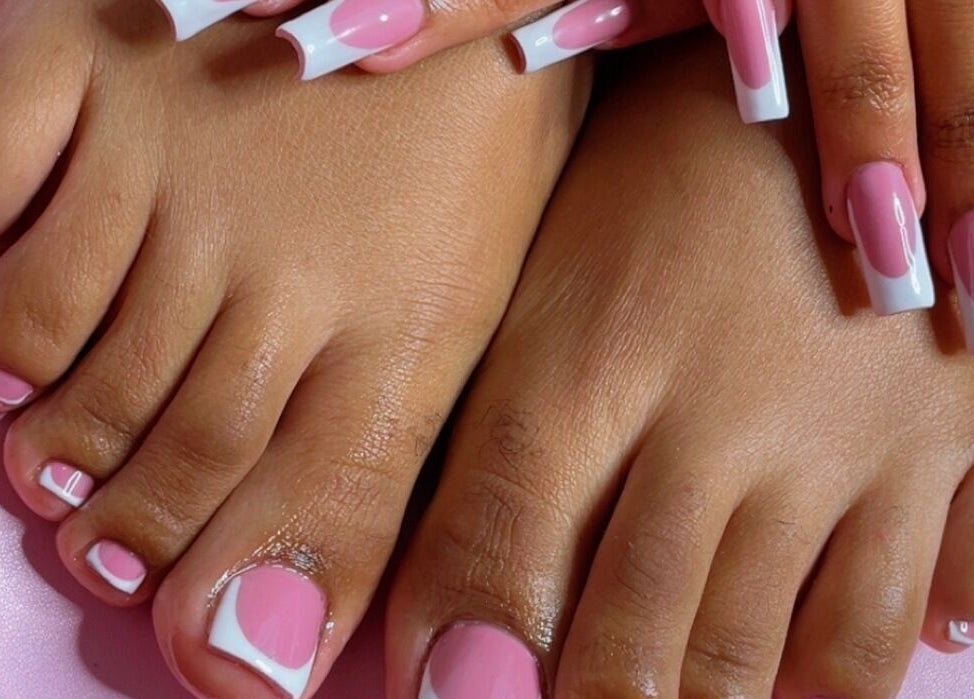 Stylish pink manicure and pedicure at Beautify Me by LC, Montego Bay, St. James Parish, JM.